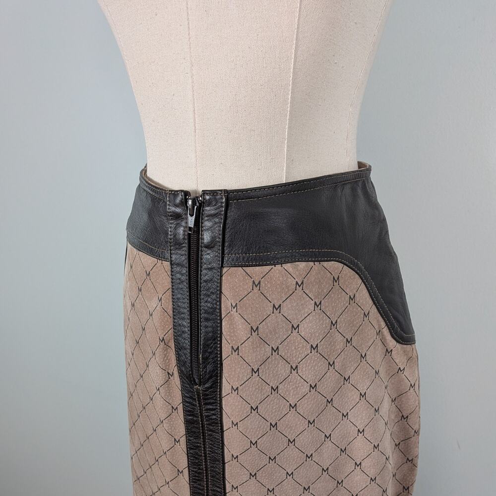 Vintage Wilsons Leather Midi Skirt 4 Suede Tan Brown Y2K Logo Zip Glam Baddie - Picture 8 of 12